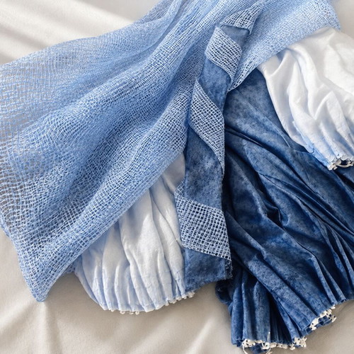 Curtains set of 4 like new, blue razmir and light blue georgette
