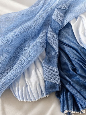 Curtains set of 4 like new, blue razmir and light blue georgette