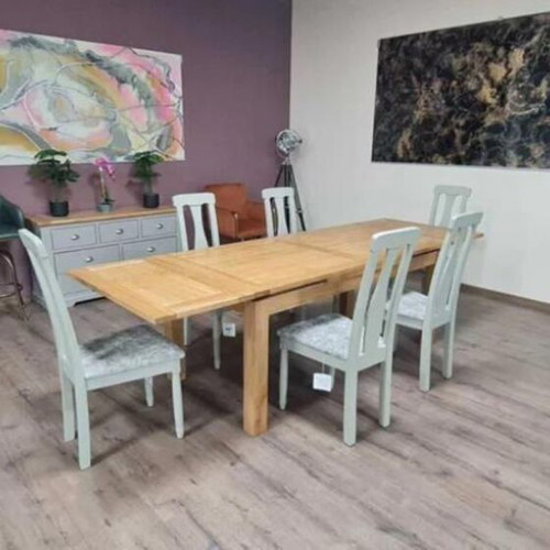 Wooden extendable oak dining table with six chairs new
