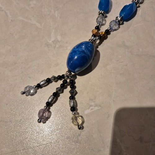Boho Statement Necklace with Blue and Amber Details like new