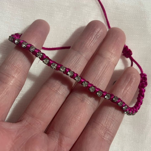 Fuchsia hand bracelet used with rhinestones and adjustable strap