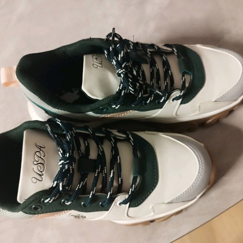 U.S. Polo Assn. leather athletic shoes like new, white with green and salmon details