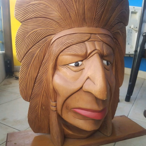 Decorative Indian head used, made of wood