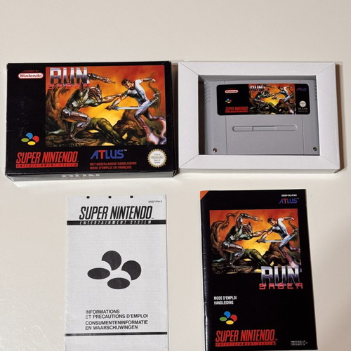 Run Saber SNES game like new, action