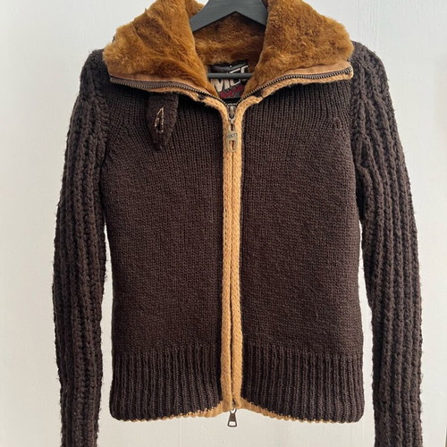 Miss Sixty knitted jacket used with fur inside brown no S