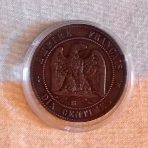 French 10 Centimes 1854BB coin used, Napoleon III copper