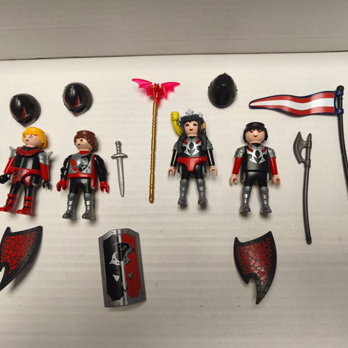 Red Knights Playmobil set with 3 knights and 1 woman with weapons