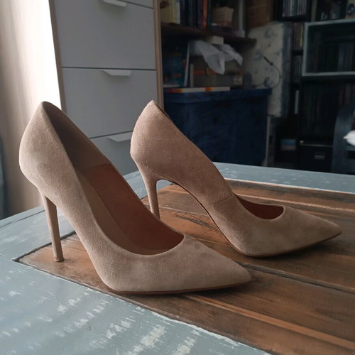 Badura high heels used, nude leather and suede, 20 cm heel