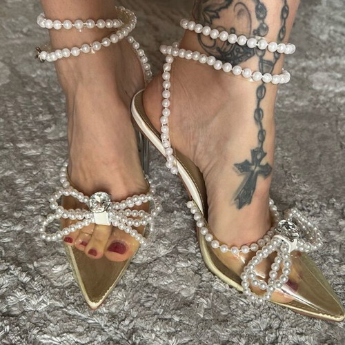 Pearl-embellished pumps new, size 39-39.5, white and beige