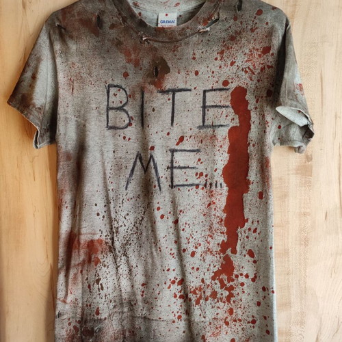 Bite Me Bloody Muddy Distressed Ripped T-shirt with Sleeves Daryl Dixon