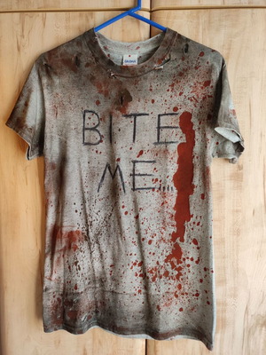 Bite Me Bloody Muddy Distressed Ripped T-shirt with Sleeves Daryl Dixon