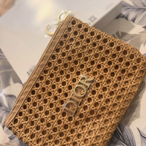 Christian Dior Beauty Trousse Pouch limited edition beige with metallic logo, new