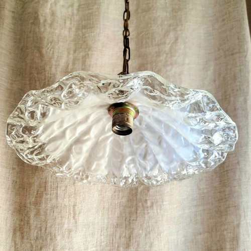 Murano Ice Glass Vintage Ceiling Light 38cm Mazzega 1970s