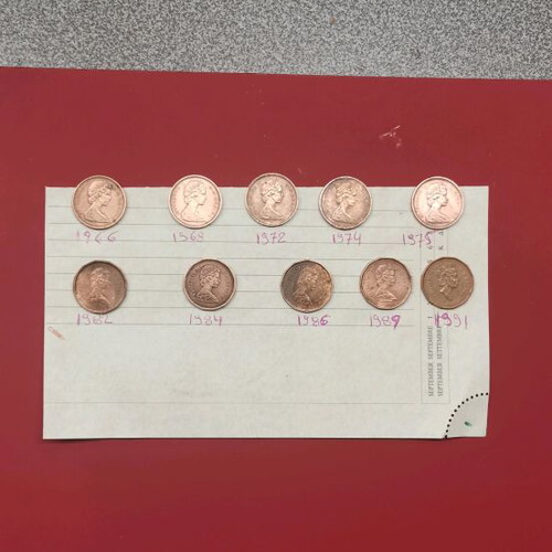 1 cent coins used, pack of 10 from Canada
