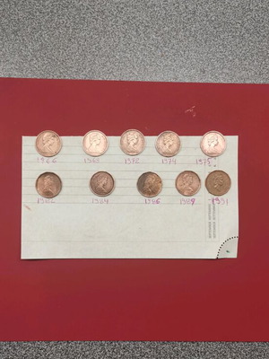 1 cent coins used, pack of 10 from Canada