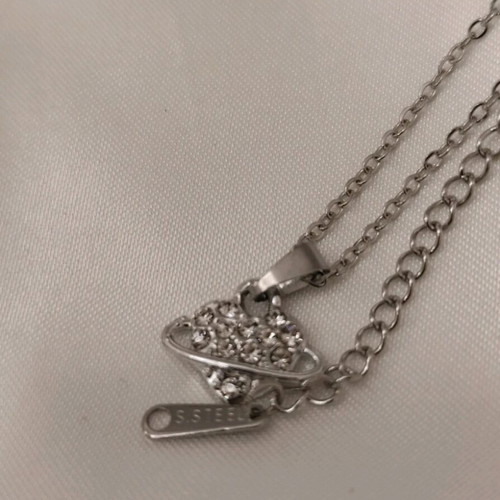 Steel necklace with small diamonds new, silver color
