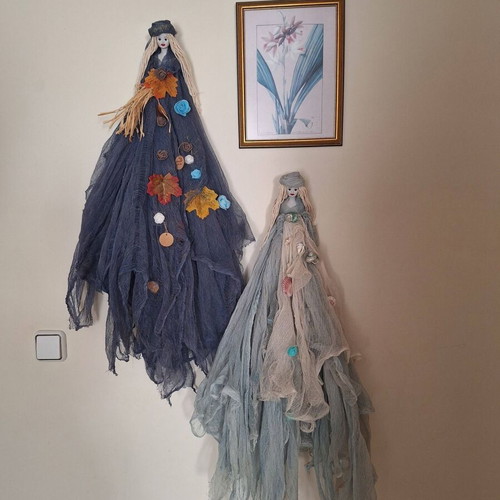 Set of 2 Handmade Decorative Wall Dolls with Ceramic Faces