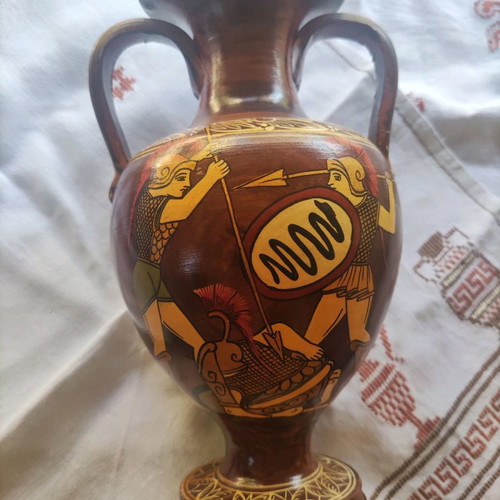 Handmade painted amphorae used, set of 3 pieces