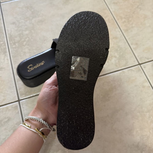 Simius black platform sandals with gold metal detail, size 38
