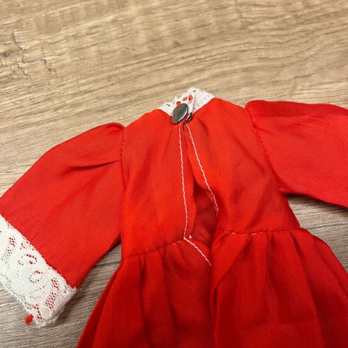 Vintage red dress for old doll with lace like new