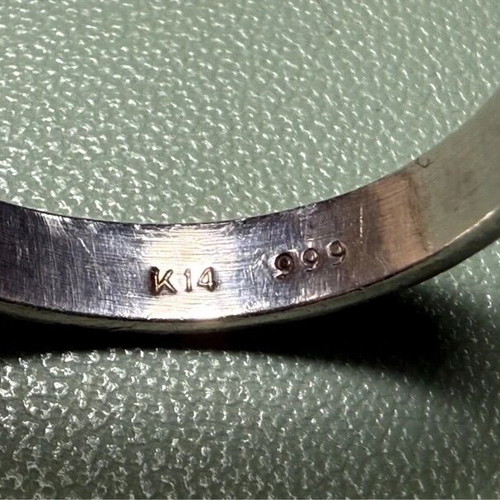 Handmade ring silver 999 and 14K like new, vintage minimal