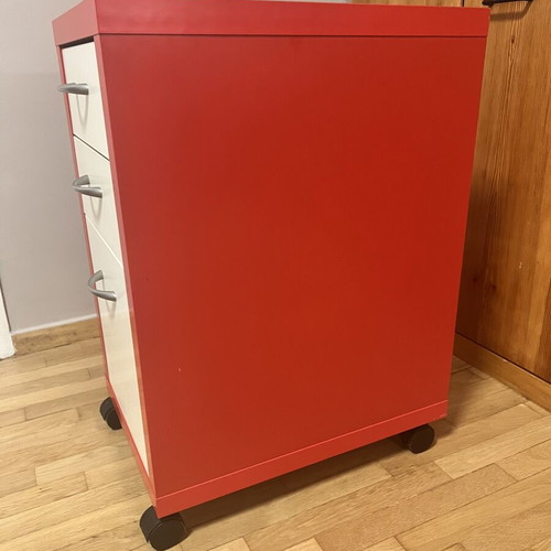 IKEA office drawer unit red and white with wheels