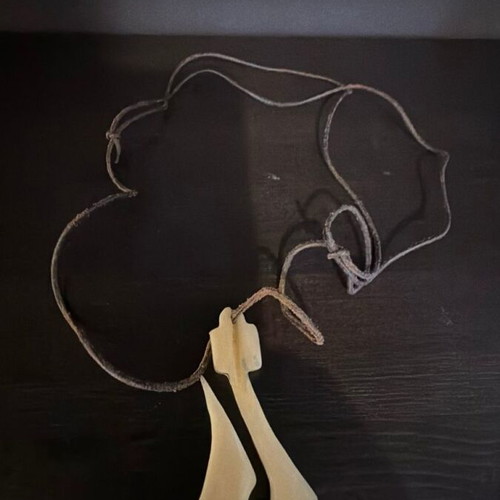 Maori Fish Hook Hei Matau handmade pendant with natural bone and leather cord like new