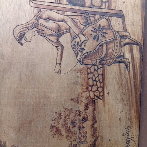 Pyrography paintings used, set of 2, Cyprus 32/24 cm