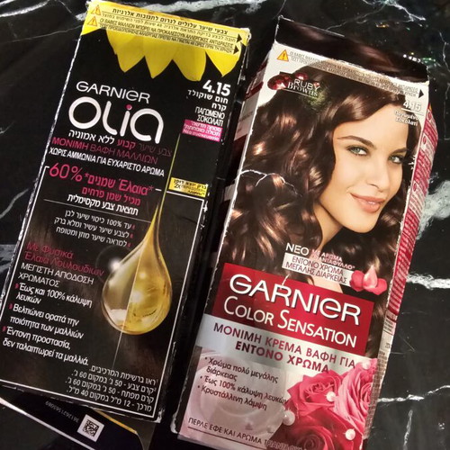 Garnier Color Sensation and Olia hair dye new, shade 4.15 iced chocolate