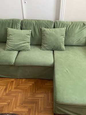 Velvet green sofa, three-seater