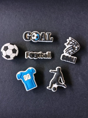 Crocs charms football set like new, black and turquoise