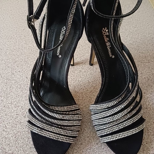 Black sandals with rhinestones new, size 38
