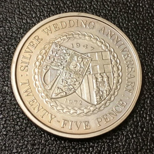 Isle of Man 25 Pence 1972 Coin Uncirculated, 25th Wedding Anniversary