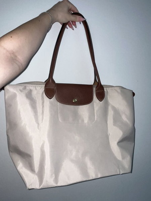 Τσάντα ώμου Longchamp μεταχειρισμένη, άσπρη και μπεζ
