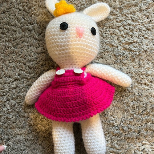 Crocet bunny doll large 38cm like new, handmade