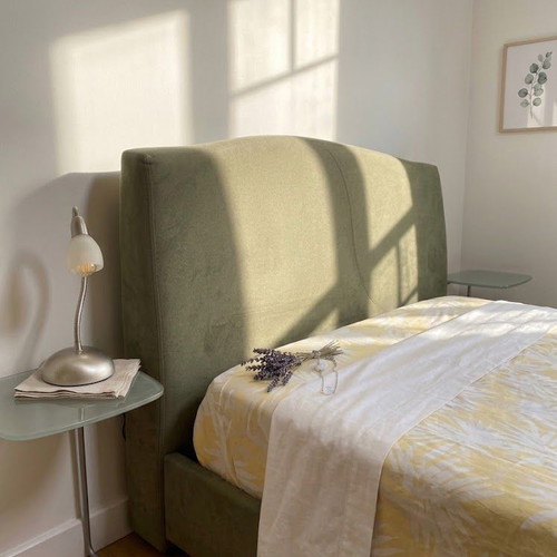 Eleni Natsi Solid Bed with Alcantara and TEMPUR Memory Foam Elite Mattress Like New