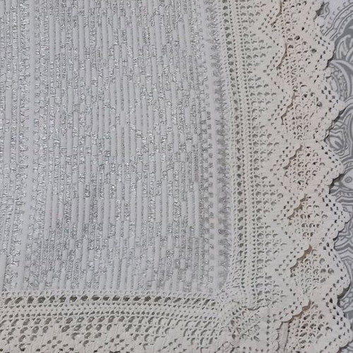Pique Blanket summer with handmade knitted lace like new, 1.88x1.90m