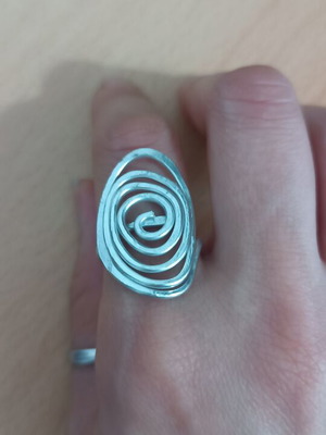 Handmade oval hammered ring from aluminum wire, new, silver color