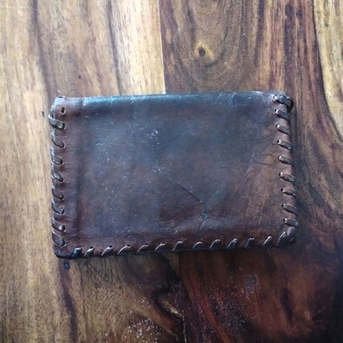 Vintage leather wallet used, beige and brown