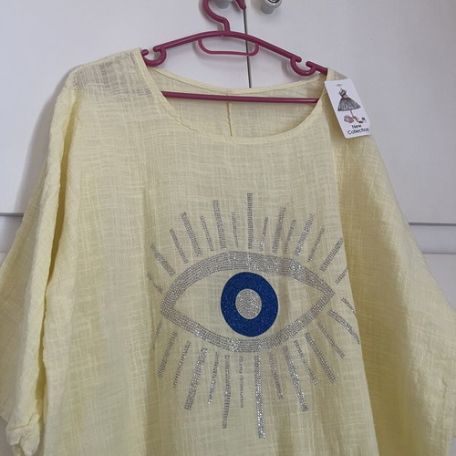 Yellow blouse with 3/4 sleeve and strass design new