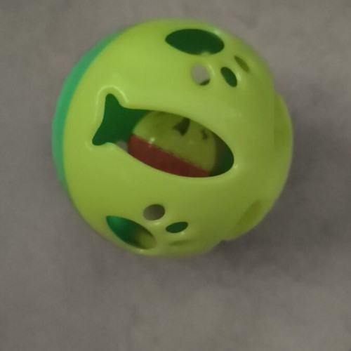 Cat ball toy with internal bell ball, yellow-green