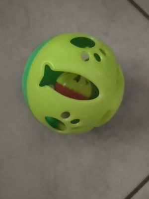 Cat ball toy with internal bell ball, yellow-green