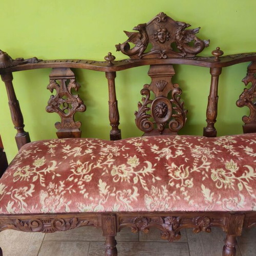 Carved antique sofa used with velvet fabric 19th century