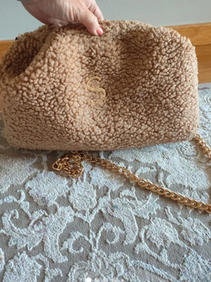 Sorena Teddy clutch ώμου μεταχειρισμένο, καφέ, χρυσή αλυσίδα