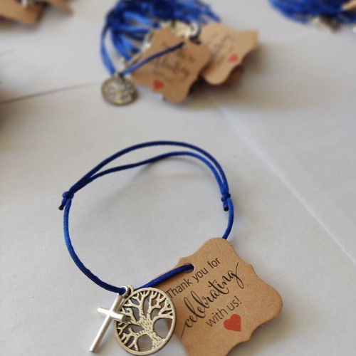 Martyrika baptism bracelets set of 67, handmade, blue and silver