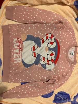 Froggies pink knitted sweater with penguin design size M like new