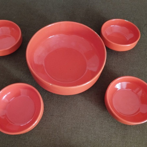 Vintage ceramic serving set 5 pieces coral retro 70s used
