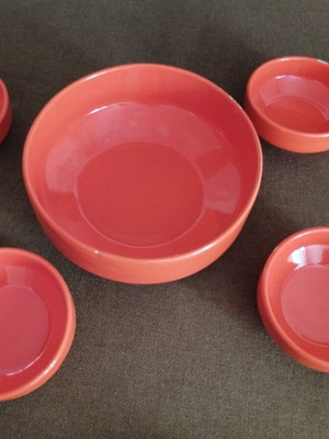 Vintage ceramic serving set 5 pieces coral retro 70s used