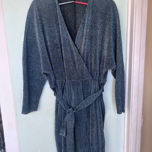 h&m blue wrap dress H&M TREND STRIPED CALF BLUE WHITE WRAP DRESS UK8 BLOGGERS SOLD OUT HOLIDAYS