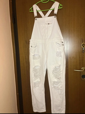 White denim jumpsuit with rips used, Y2K summer style